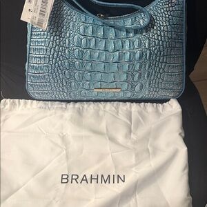 Brahmin Sky Blue Crocodile Embossed Shoulder Bag